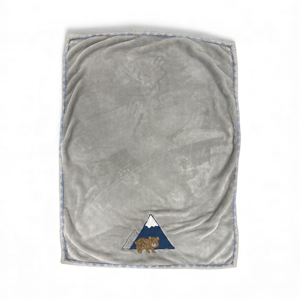 Levtex Baby Plush Blanket with Bear and Mountain Embroidery